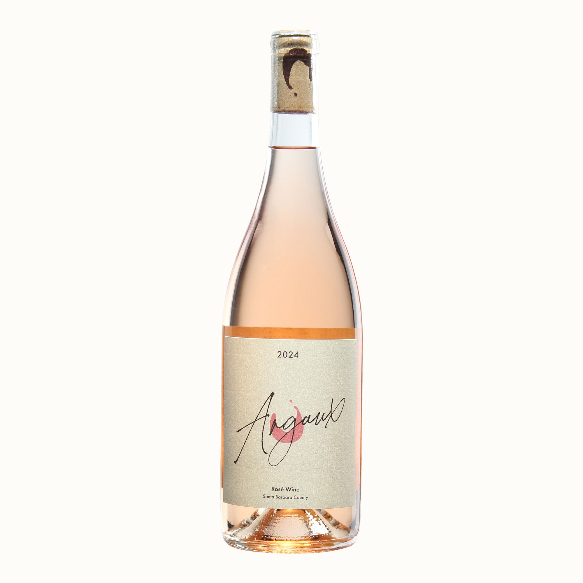 A bottle of Argaux Rose Wine with a cream-colored label featuring a pink rose and cursive logo, set against a plain white background.