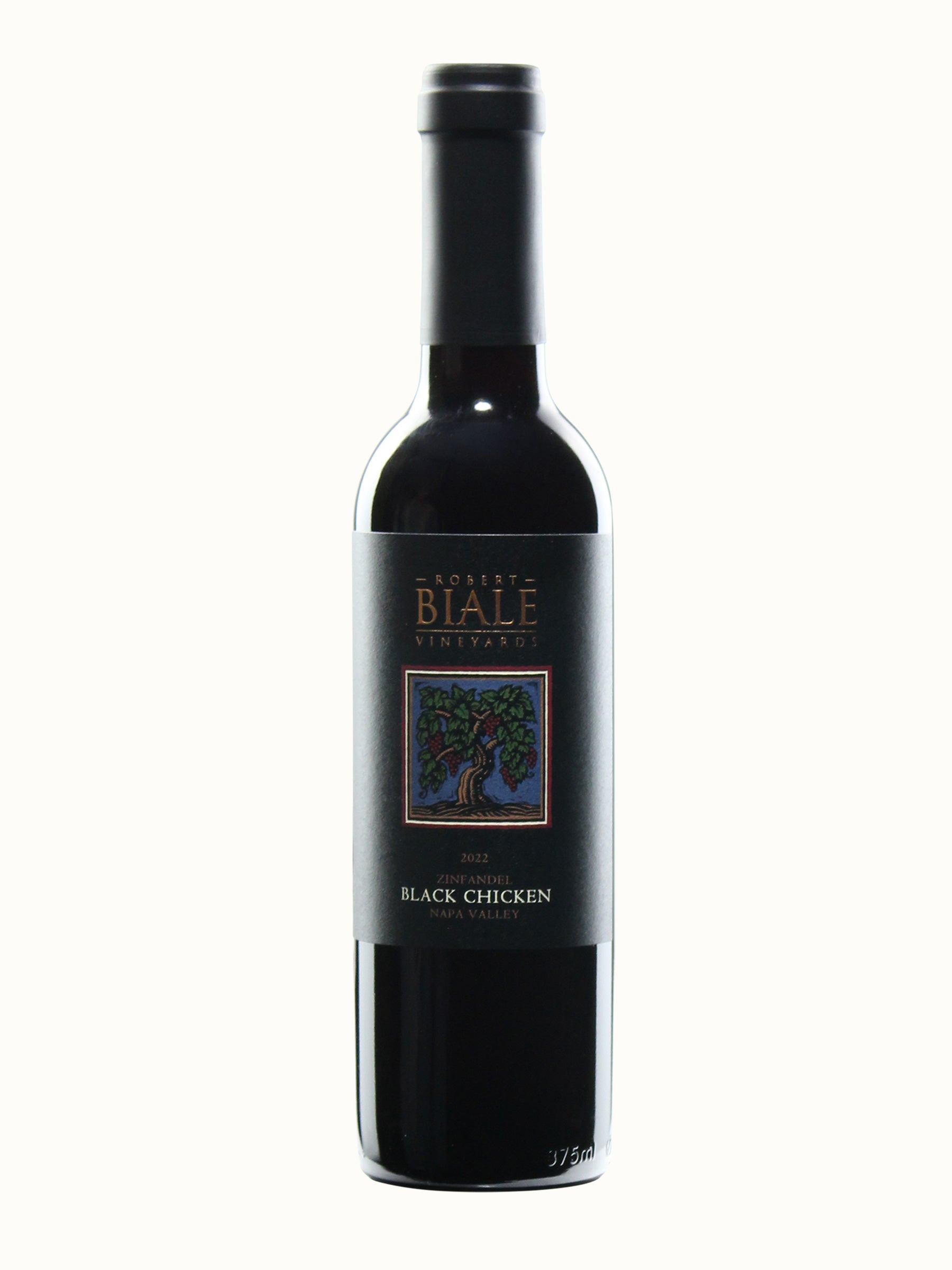 Robert Biale Vinyards, Black Chicken, Zinfandel wine bottle with a label on a white background