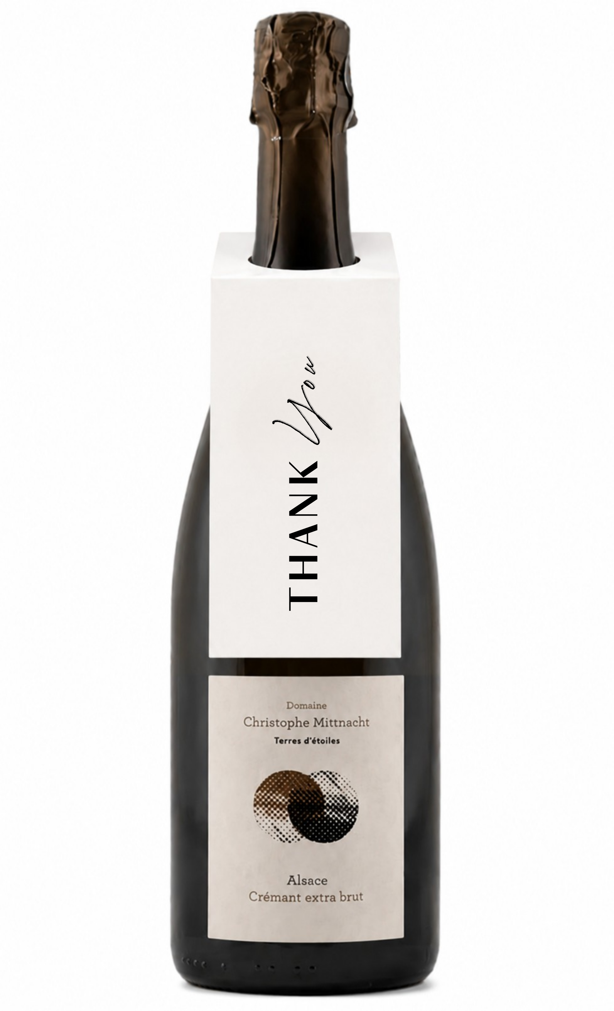 Bottle of champagne with a 'Happy Birthday' label on a white background