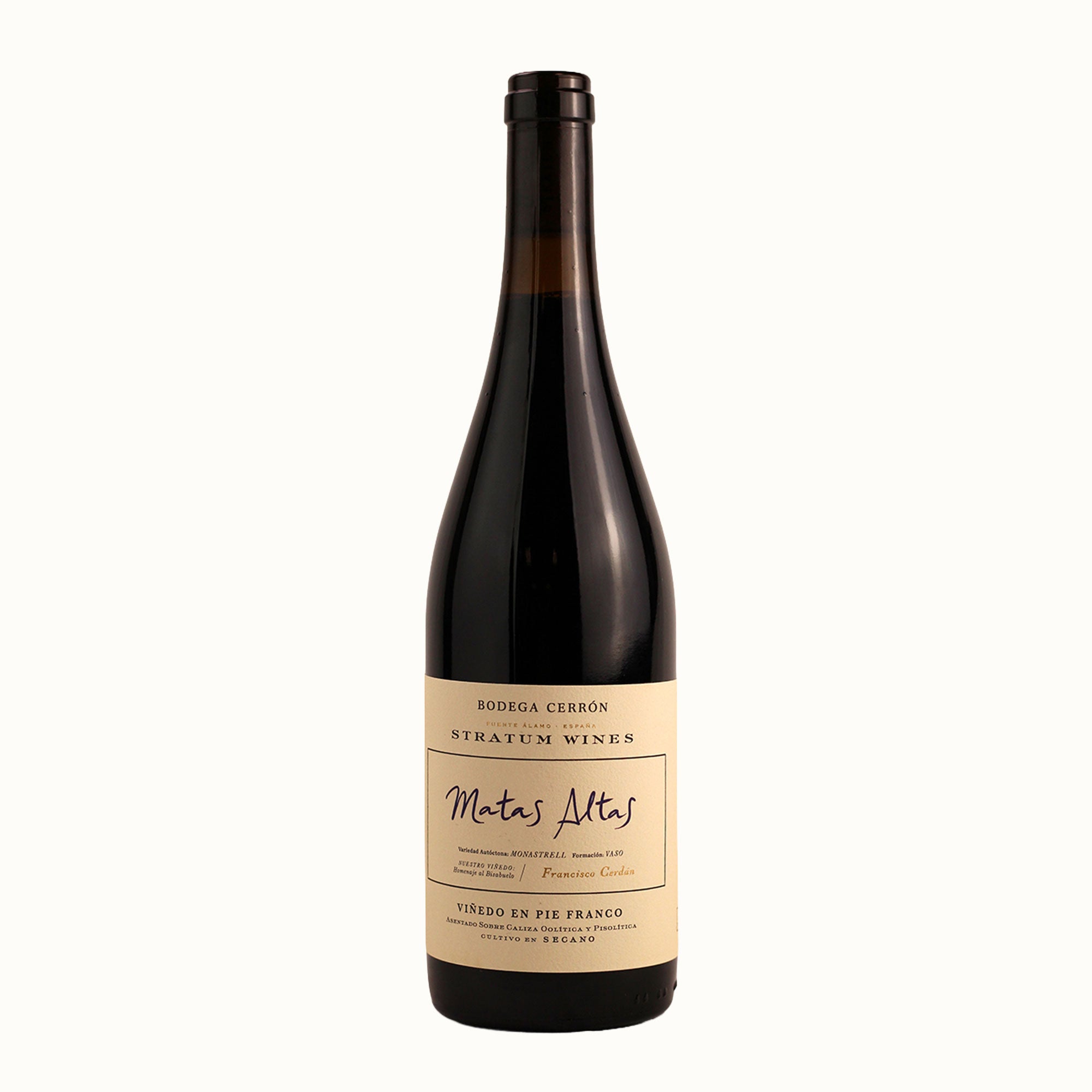 Bottle of Matas Altas wine on white background